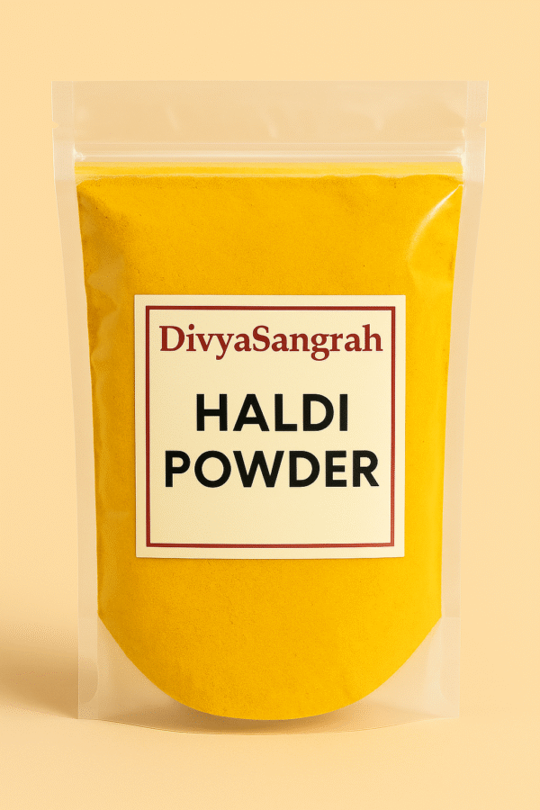 "DivyaSangrah Haldi Powder for Puja – Pure Turmeric Powder in Resealable Pack for Religious Rituals and Spiritual Use"